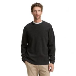 Męski Sweter Tom Tailor Structured Crewneck Knit Black Grey Melange 1047570 10617. Czarne swetry męskie Tom Tailor, m, bez wzorów, bez kołnierzyka. Za 99.99 zł.