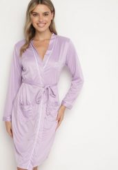 Fioletowy Szlafrok z Bawełną Wiązany w Pasie z Wsuwanymi Kieszeniami Kikilea. Fioletowe szlafroki damskie Born2be, l, bez wzorów, z bawełny. Za 59.99 zł.