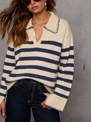 Milan Kiss Sweter w kolorze kremowo-granatowym rozmiar: M. Brązowe swetry klasyczne damskie Milan Kiss, m, bez kołnierzyka. Za 165.99 zł.