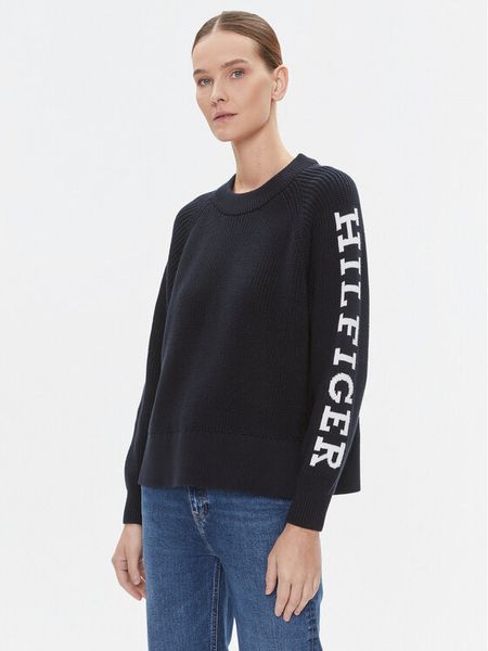 Tommy Hilfiger Sweter WW0WW39002 Granatowy Regular Fit. Niebieskie swetry klasyczne damskie Tommy Hilfiger, s, z bawełny, bez kołnierzyka. Za 409.99 zł.