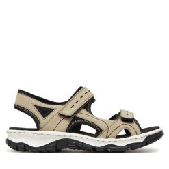 Sandały Rieker. Brązowe sandały damskie Rieker, bez wzorów, bez obcasa, na płaskiej podeszwie. Za 259.99 zł.
