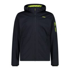 Kurtka turystyczna z kapturem CMP. Czarne kurtki męskie CMP, l, bez wzorów, z softshellu, sportowe, z kapturem. Za 411.50 zł.