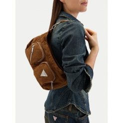 Torebka Guess Jeans. Brązowe torebki klasyczne damskie Guess Jeans, z aplikacjami, z jeansu, bez dodatków. Za 259.99 zł.