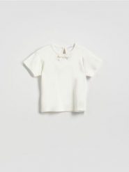 T-shirt z kokardką - złamana biel. Koszulki dziewczęce Reserved, m, bez wzorów, z bawełny, bez ramiączek. Za 25.99 zł.