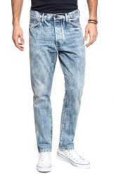 SPODNIE MĘSKIE WRANGLER SLIDER SUPER STONE W18RGW24D 112127371. Niebieskie spodnie materiałowe męskie Wrangler, bez wzorów, z jeansu. W wyprzedaży za 99.99 zł.