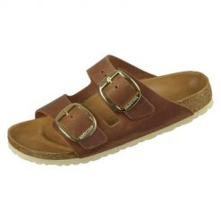 Klapki damskie Birkenstock Arizona. Brązowe klapki damskie Birkenstock, bez wzorów, z materiału, bez obcasa. Za 906.00 zł.