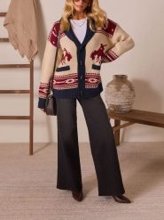 Milan Kiss Kardigan w kolorze kremowo-granatowo-czerwonym rozmiar: M. Brązowe kardigany damskie Milan Kiss, m, bez wzorów, ze splotem. Za 208.99 zł.