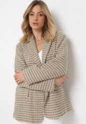 Szaro-Beżowa Marynarka Tweedowa Retro o Jednorzędowym Fasonie Asaretta. Brązowe marynarki i żakiety damskie Born2be, l, bez wzorów, z tkaniny, retro. Za 219.99 zł.
