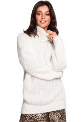 Biały Oversizowy Sweter-Tunika z Golfem. Białe tuniki damskie MOE, l, bez wzorów, z materiału, bez kołnierzyka, bez ramiączek. Za 203.90 zł.
