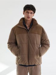 Kurtka puffer - beżowy. Brązowe kurtki męskie Sinsay, l, bez wzorów, bez kaptura. Za 139.99 zł.