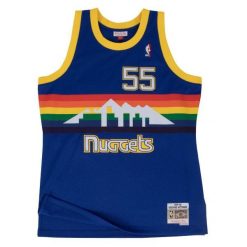 Koszulka NBA Denver Nuggets Dikembe Mutombo. Niebieskie bluzki damskie Mitchell & Ness, bez wzorów, sportowe, bez kołnierzyka, bez ramiączek. W wyprzedaży za 421.00 zł.