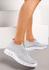 Szare Buty Sportowe z Wycięciami na Podeszwie i Elastyczną Cholewką Drakia. Szare buty sportowe na co dzień damskie Born2be, bez wzorów, z jeansu. Za 49.99 zł.