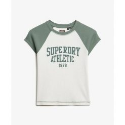 Koszulka damska z rękawami raglanowymi Superdry Athletic Essentials. Białe bluzki damskie Superdry., bez wzorów, z materiału, eleganckie, bez kołnierzyka, bez ramiączek. Za 141.35 zł.