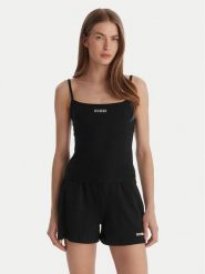 Guess Top E6GP02 J1314 Czarny Regular Fit. Czarne topy damskie Guess, xl, z aplikacjami, z bawełny, bez kołnierzyka. Za 129.99 zł.