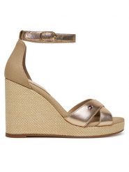 Tommy Hilfiger Sandały Flag Metallic High Wedge Espad FW0FW08811 Złoty. Żółte sandały damskie Tommy Hilfiger, bez wzorów, ze skóry, bez obcasa, na koturnie. Za 239.99 zł.