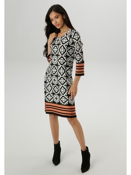 Aniston Sukienka w kolorze czarno-białym rozmiar: 48. Białe sukienki damskie Aniston, na co dzień, bez wzorów, bez kołnierzyka, bez ramiączek, midi, proste. Za 78.28 zł.