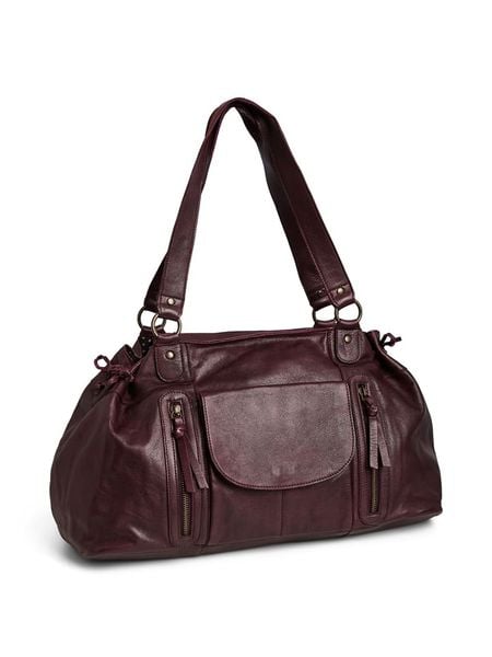 Pieces Skórzany shopper bag "Hanna" w kolorze bordowym - 42 x 25 x 20 cm rozmiar: onesize. Czerwone shopper bag damskie Pieces, bez wzorów, z materiału, na ramię, bez dodatków. Za 479.95 zł.