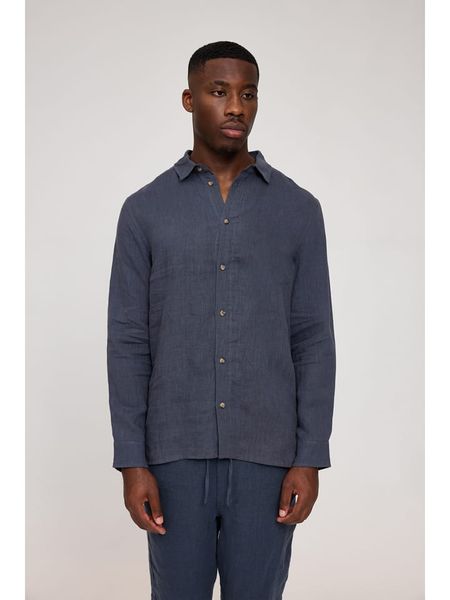 MAZINE Lniana koszula w kolorze granatowym rozmiar: S. Niebieskie koszule męskie MAZINE, s, bez wzorów, ze lnu, bez kołnierzyka, bez ramiączek. Za 108.74 zł.
