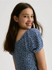 Wzorzysta sukienka - niebieski. Niebieskie sukienki dziewczęce Reserved, bez wzorów, z bawełny, bez ramiączek. W wyprzedaży za 32.99 zł.