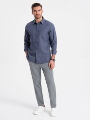 Męskie spodnie chino z gumką w pasie SLIM FIT - szare V1 OM-PACP-0158 - XXL. Szare spodnie materiałowe męskie Ombre Clothing, bez wzorów, z elastanu, casualowe. Za 143.99 zł.