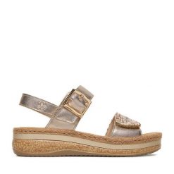 Sandały Rieker. Żółte sandały damskie Rieker, bez wzorów, bez obcasa, na płaskiej podeszwie. Za 349.99 zł.