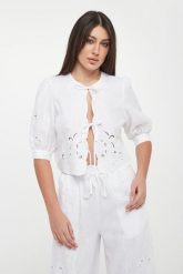 Koszula damska lniana TWINSET. Koszule damskie Twinset Milano, bez wzorów, bez kołnierzyka, bez ramiączek. Za 1,049.00 zł.