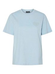 Pieces Koszulka "Tara" w kolorze błękitnym rozmiar: XL. Niebieskie bluzki damskie Pieces, xl, bez wzorów, z bawełny, bez kołnierzyka, bez ramiączek. Za 70.24 zł.