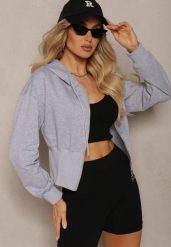 Szara Taliowana Bluza z Kapturem Zapinana na Zamek Błyskawiczny Vireapa. Szare bluzy z kapturem damskie Renee, l. Za 49.99 zł.