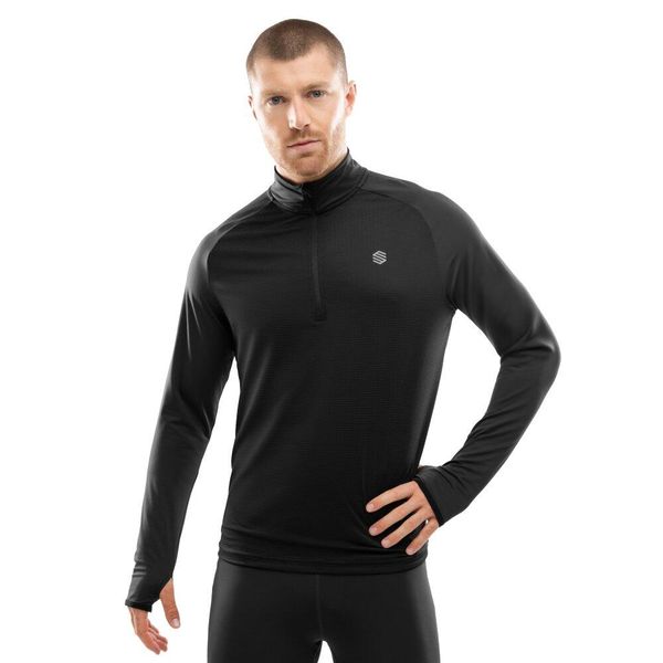 Męska bluza do biegania z suwakiem pod szyją Fitness Siroko Intuit Black. Czarne bluzy bez kaptura męskie SIROKO, bez wzorów, z tkaniny, bez kołnierzyka, bez ramiączek. W wyprzedaży za 147.00 zł.