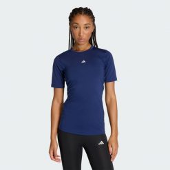 Koszulka Techfit Training. Niebieskie t-shirty damskie Adidas, l, bez wzorów, z dzianiny, bez kołnierzyka. Za 169.00 zł.