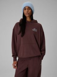 4F Bluza dresowa loose z kapturem damska - brązowa XS. Brązowe bluzy z kapturem damskie 4f, xs, z dresówki. Za 189.99 zł.