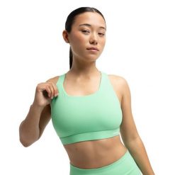 Damski stanik sportowy do gry w padla sport.padel Siroko Krona Green. Zielone biustonosze sportowe damskie SIROKO, bez wzorów, z nylonu. Za 211.00 zł.