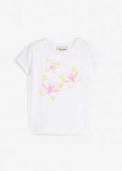T-shirt z czystej bawełny organicznej. Białe koszulki dziewczęce bonprix, z aplikacjami, z bawełny, bez ramiączek. Za 37.99 zł.
