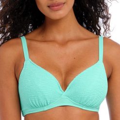 Damski biustonosz plunge na fiszbinach Freya Ibiza Waves. Niebieskie biustonosze sportowe damskie FREYA ACTIVE, bez wzorów. Za 231.35 zł.