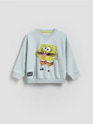 Bawełniana bluza SpongeBob - jasnoniebieski. Niebieskie bluzy i bluzki niemowlęce Reserved, bez wzorów, z bawełny, bez ramiączek, bez kaptura. Za 59.99 zł.