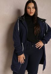 Granatowa Bluza Długa z Kapturem Egia. Niebieskie bluzy z kapturem damskie Renee, na zimę, plus size, z polaru. Za 109.99 zł.