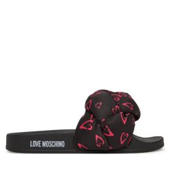 Klapki LOVE MOSCHINO. Czarne klapki damskie Love Moschino, bez wzorów, bez obcasa. Za 439.99 zł.