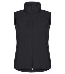 Clique Classic Softshell Vest Women – 3‑warstwowa softshell, ekologiczna – Black. Czarne kurtki softshell damskie CLIQUE, xs, bez wzorów, z elastanu, bez kaptura. Za 232.21 zł.