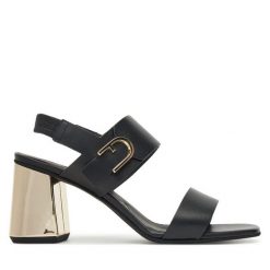 Sandały Furla. Czarne sandały damskie Furla, bez wzorów, bez obcasa, na słupku. Za 749.99 zł.