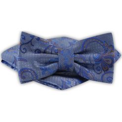 Mucha Męska z Poszetką - Alties - Stalowa w Niebieski Wzór. Niebieskie krawaty i muchy męskie Alties, bez wzorów, eleganckie. Za 54.00 zł.