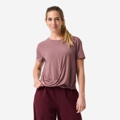 Koszulka damska Twist. Czerwone bluzki sportowe damskie DOMYOS, l, z jedwabiu, bez kołnierzyka, bez ramiączek. Za 79.99 zł.