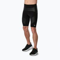 Spodenki do biegania męskie Mizuno Sonic Half. Czarne szorty męskie Mizuno, z elastanu, bez kołnierzyka. Za 549.99 zł.