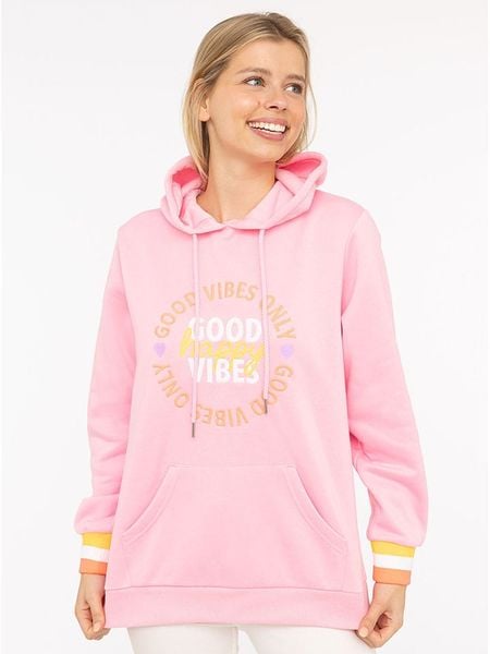 Zwillingsherz Bluza "Good Vibes Only" w kolorze jasnoróżowym rozmiar: L/XL. Różowe bluzy z kapturem damskie Zwillingsherz, l. Za 187.52 zł.