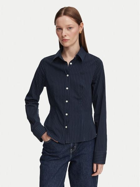 Guess Jeans Koszula W6YH11 W2835 Granatowy Slim Fit. Niebieskie koszule damskie Guess Jeans, xl, z aplikacjami, z bawełny, bez kołnierzyka, bez ramiączek. Za 349.99 zł.
