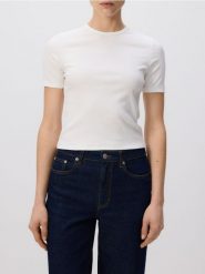 Prążkowany t-shirt - biały. Białe t-shirty damskie Reserved, l, bez wzorów, z dzianiny, bez kołnierzyka. Za 89.99 zł.