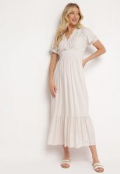 Jasnobeżowa Bawełniana Sukienka z Kopertowym Dekoltem w Stylu Boho Rissasie. Brązowe sukienki damskie Born2be, na co dzień, m, bez wzorów, z bawełny, boho, bez kołnierzyka, bez ramiączek, midi, kopertowe. W wyprzedaży za 39.99 zł.