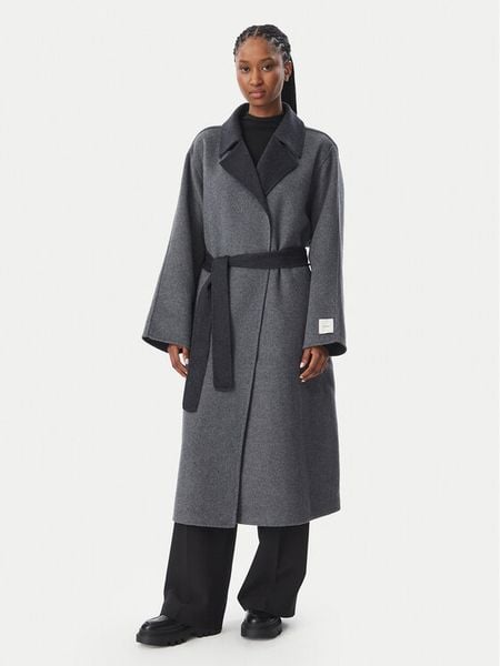 Calvin Klein Płaszcz wełniany Long LV044H538G Szary Regular Fit. Szare płaszcze damskie CALVIN KLEIN, na zimę, s, bez wzorów, z wełny. Za 1,699.00 zł.