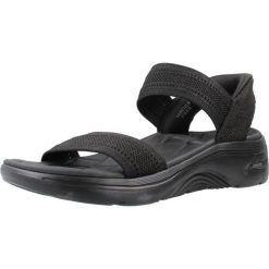 Sandały SKECHERS 140844S Czarny. Czarne sandały damskie Skechers, bez wzorów, z tkaniny, bez obcasa. Za 278.99 zł.