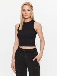 Guess Top Edie V3GP19 K8RT2 Czarny Slim Fit. Czarne topy damskie Guess, m, z aplikacjami, z wiskozy, bez ramiączek. Za 109.99 zł.