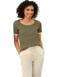 Heine Koszulka w kolorze khaki rozmiar: 46. Brązowe t-shirty damskie Heine, bez wzorów, bez kołnierzyka. Za 64.95 zł.